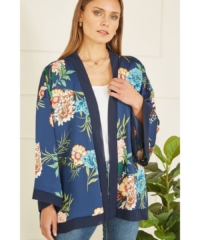 Mela London Womens Navy Floral Print Satin Kimono – Size 22 UK
