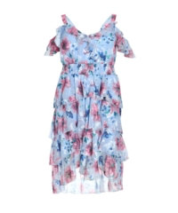 Quiz Womens Curve Blue Floral Chiffon Tiered Midi Dress – Size 22 UK