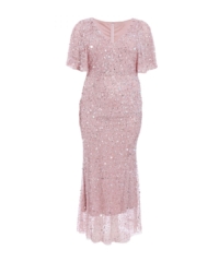 Quiz Womens Curve Pink Embellished Maxi Dress – Size 22 UK