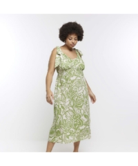 River Island Womens Bodycon Midi Dress Plus Green Floral – Size 22 UK