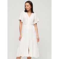 Superdry  Off-White Embroidered Tiered Midi Dress