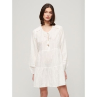 Superdry  Off-White Ibiza Long Sleeve Tiered Lurex Mini Dress