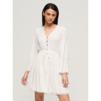 Superdry  Off-White Ibiza V-Neck Mini Dress