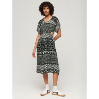 Superdry  Shirbori Layer Mono Printed Cut Out Midi Dress