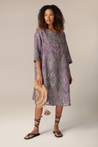 Thanny Abstract Leaf Print Linen Button Dress