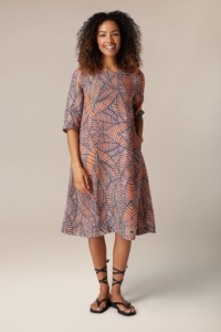 Thanny Abstract Leaf Print Linen Dress