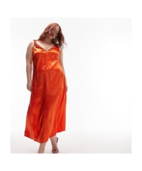 Topshop Curve Womens ruched satin slip dress in Orange – Size 22 UK