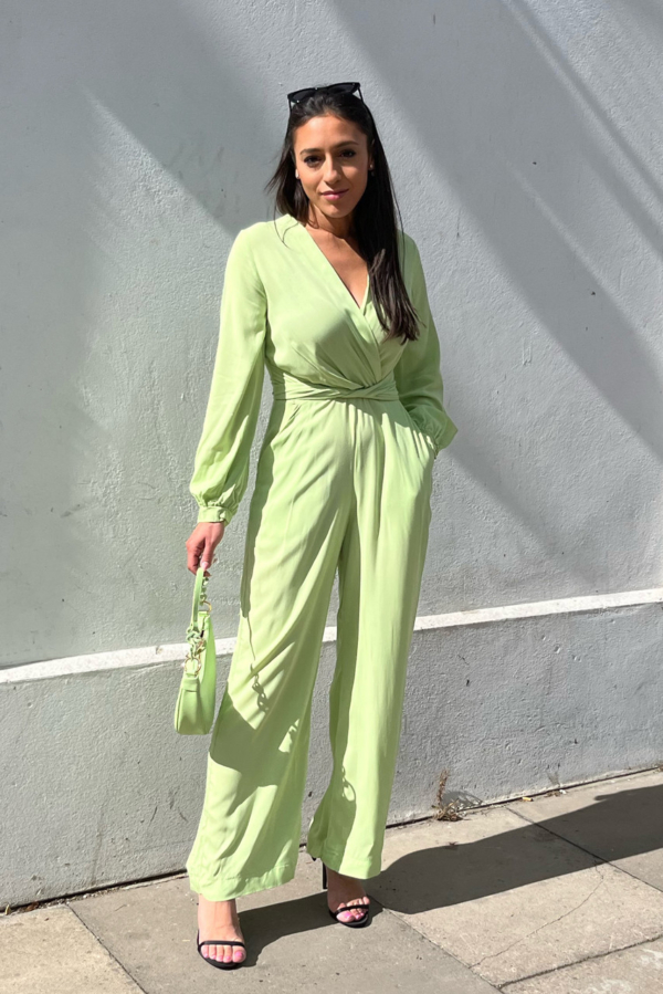 Closet London Lime Green Wrap Wide Leg Jumpsuit