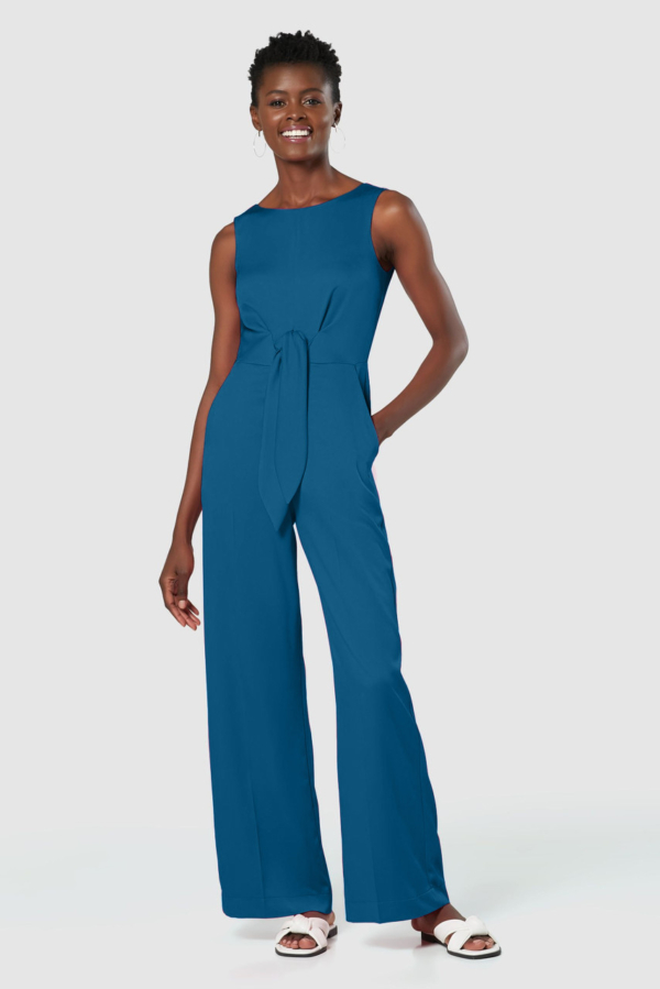 Closet London Navy Tie Front Wide Leg Jumpsuit