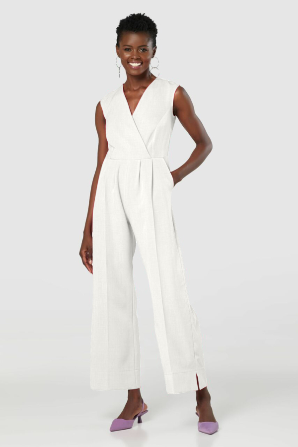 Closet London Ivory Wrap Wide Leg Jumpsuit