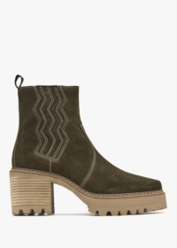 ALPE Airedale Khaki Suede Platform Heeled Boots Size: 41, Colour: Khak