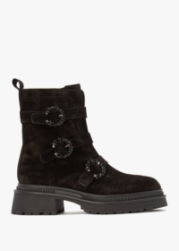 ALPE Akita Black Suede Jeweled Biker Boots Size: 39, Colour: Black Sue