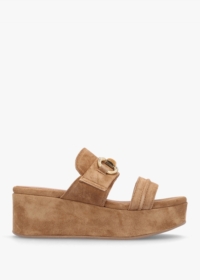 ALPE Antibes Tan Suede Flatform Mules Size: 36, Colour: Tan Suede