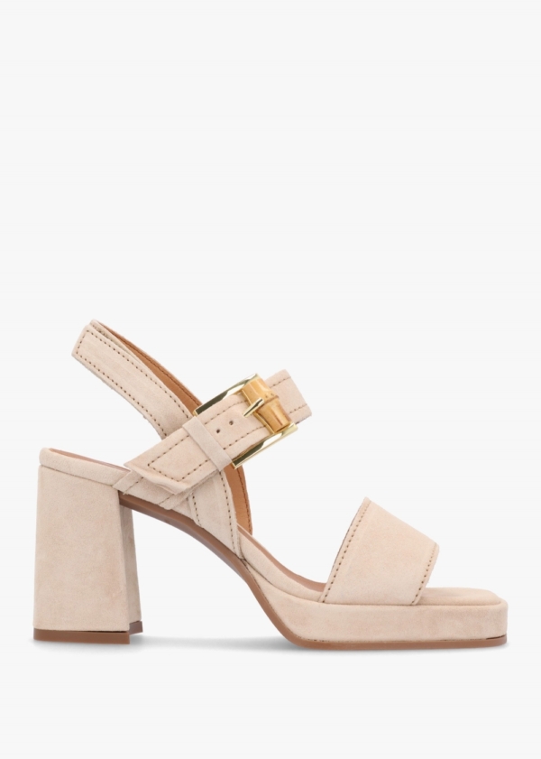 ALPE Athens Beige Suede Block Heel Platform Sandals Colour: Beige Sued