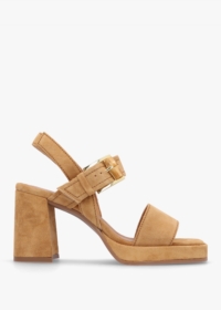 ALPE Athens Tan Suede Block Heel Platform Sandals Size: 35, Colour: Ta