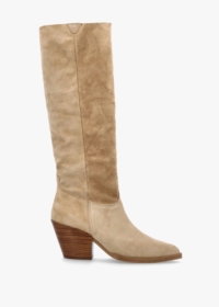 ALPE Bloomfield Beige Suede Stacked Heel Western Knee Boots Colour: Nd