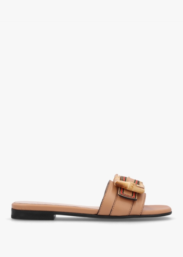 ALPE Ellis Tan Leather Bamboo Buckle Flat Mules Colour: Ndl