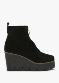 ALPE Hamal Black Suede Zip Front Wedge Ankle Boots Colour: Black Suede