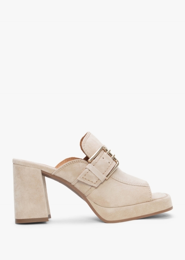 ALPE Memphis Beige Suede Block Heel Mules Size: 36