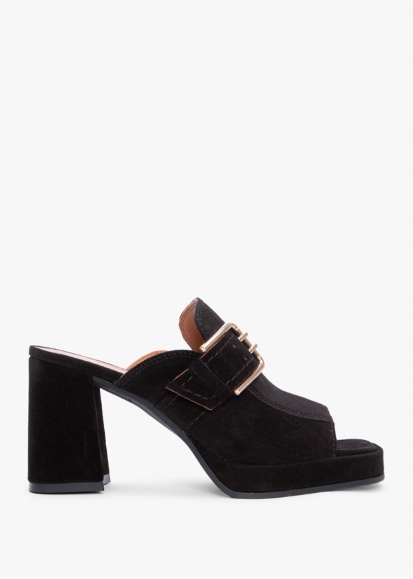 ALPE Memphis Black Suede Block Heel Mules Size: 35