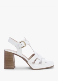 ALPE Mesa White Leather Cage Block Heel Sandals Size: 40, Colour: Whit