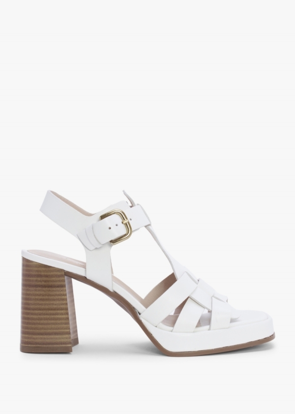 ALPE Mesa White Leather Cage Block Heel Sandals Size: 40