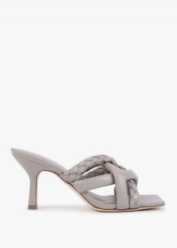 ASH Mina Bis Pearl Grey Leather Woven Heeled Mules Colour: Beige Leath