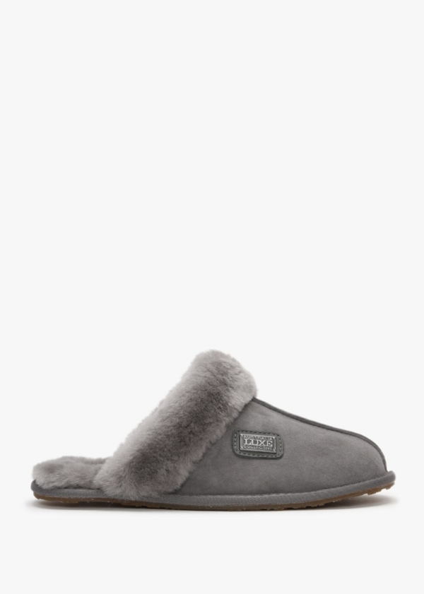 AUSTRALIA LUXE Grey Double-Face Sheepskin Closed Mule Slippers Size: X