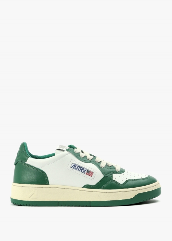 AUTRY Medalist Low Two Tone White & Green Leather Trainers Size: 36