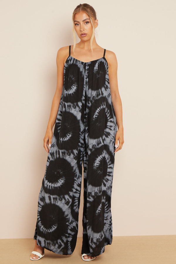 Aftershock London Black Tie-Dye Strappy Jumpsuit