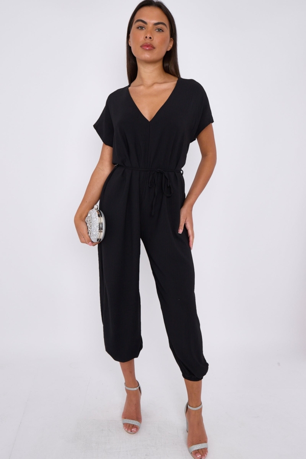 Aftershock London Black V-Neck Belted Jumpsuit