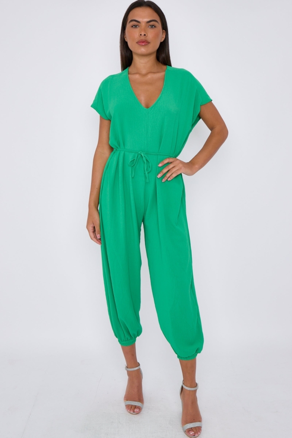 Aftershock London Jade Green V-Neck Belted Jumpsuit