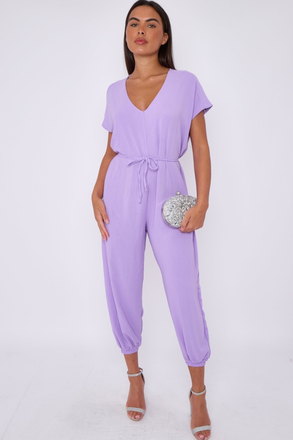 Aftershock London Lilac V-Neck Belted Jumpsuit