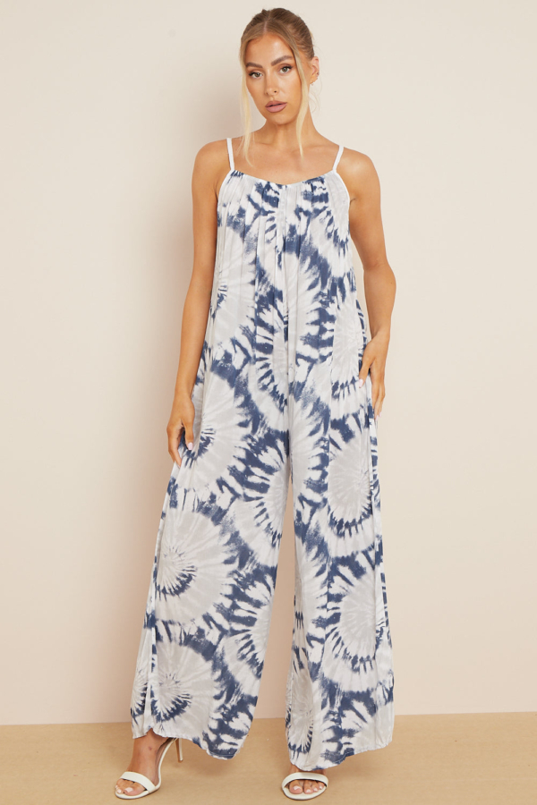 Aftershock London White Tie-Dye Strappy Jumpsuit