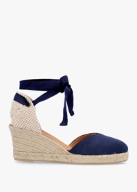 BARBOUR Juana Dark Navy Suede Wedge Espadrilles Size: 40, Colour: Navy