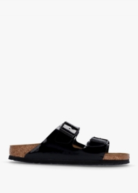 BIRKENSTOCK Arizona Birko-Flor Black Patent Two Bar Mules Size: 42, Co