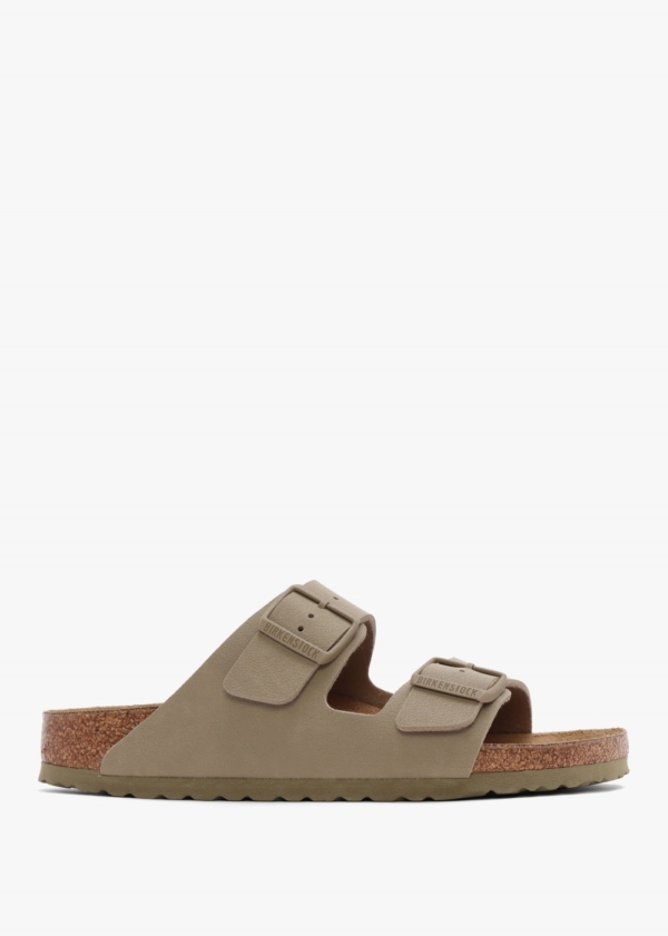 BIRKENSTOCK Arizona Birko-Flor Faded Khaki Two Bar Mules Colour: Tpe