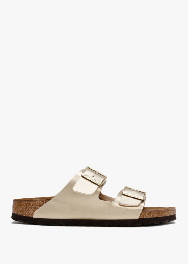 BIRKENSTOCK Arizona Birko-Flor Gold Two Bar Mules Colour: Gde