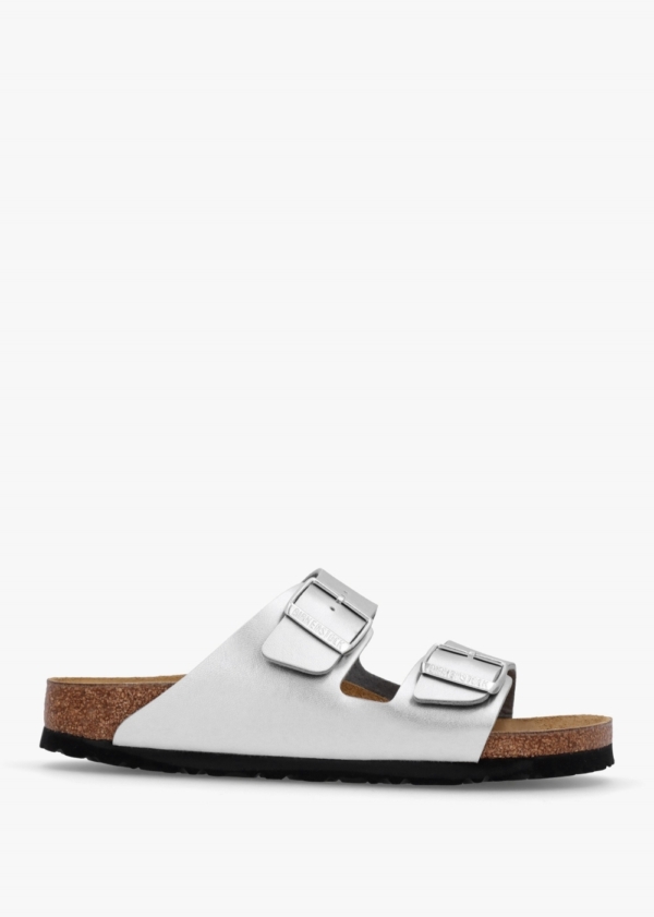 BIRKENSTOCK Arizona Birko-Flor Silver Two Bar Mules Colour: Sle