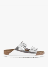 BIRKENSTOCK Arizona Soft Foot-Bed Silver Two Bar Mules Size: 41, Colou