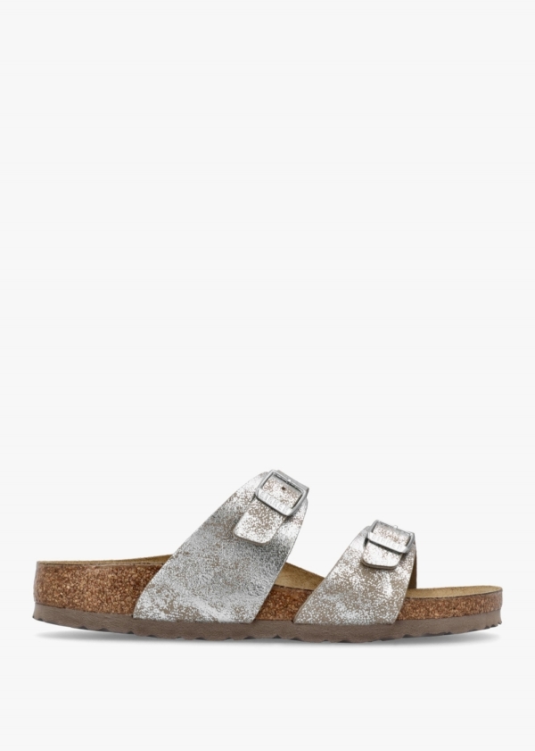 BIRKENSTOCK Sydney BS Birko-Flor SYN Washed Metallic Silver Two Bar Mu