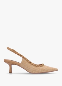 Bibi Lou Ramona Beige Woven Raffia Kitten Heel Sling Backs Colour: Ndf