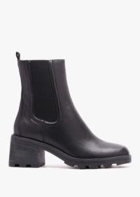 CAPRICE Black Leather Block Heel Chelsea Boots Colour: Black Leather,