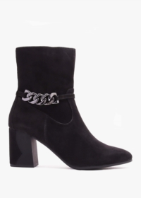 CAPRICE Black Suede Chain Detail Block Heel Ankle Boots Size: 38, Colo