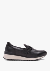 CAPRICE Blythe Black Leather Low Wedge Loafers Colour: Black Leather,