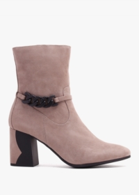 CAPRICE Taupe Suede Chain Detail Block Heel Ankle Boots Size: 41, Colo