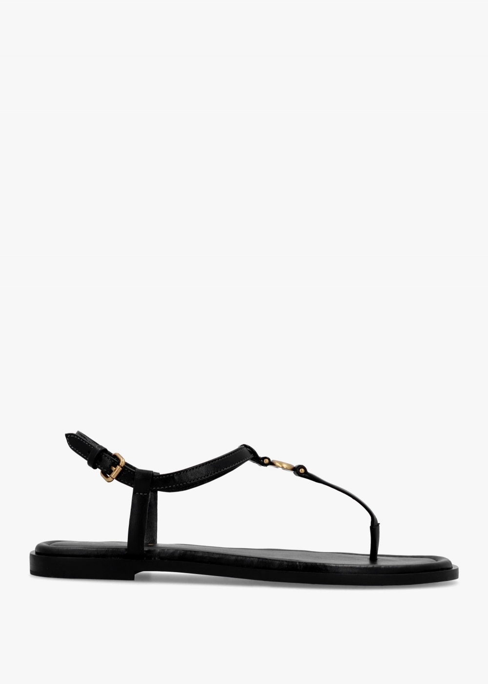 COACH Jessica Black Leather Toe Post Sandals Size: 8