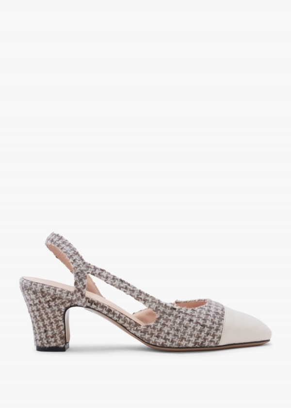 DANIEL Akira Beige Houndstooth Block Heel Slingbacks Colour: Beige Lea