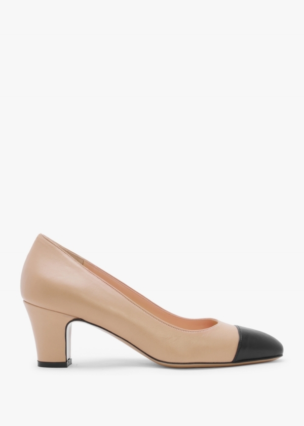 DANIEL Akuna Beige Leather Block Heel Court Shoes Colour: Beige Leathe