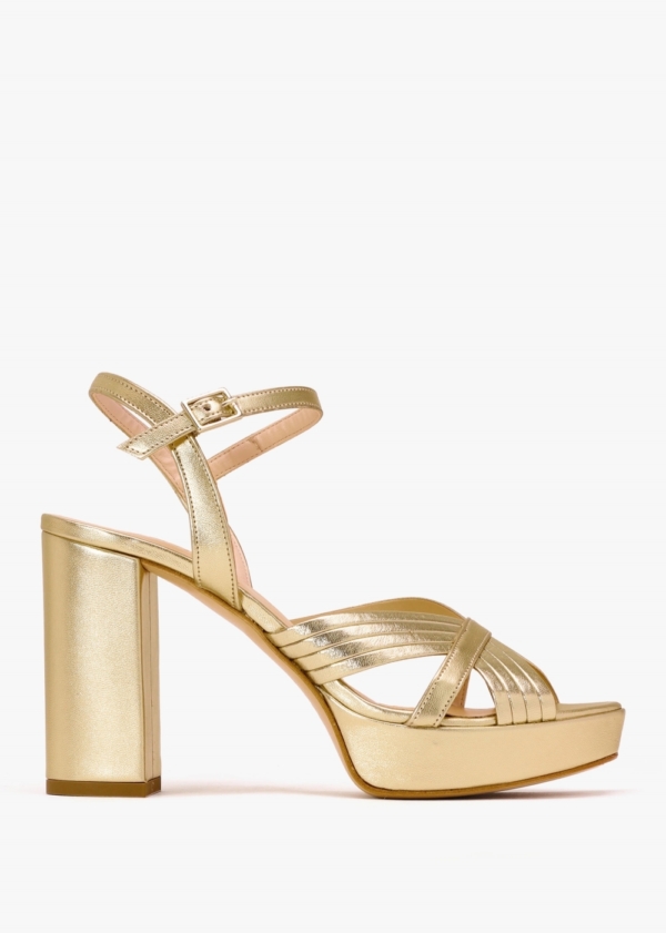 DANIEL Aloha Gold Leather Platform Heeled Sandals Size: 40